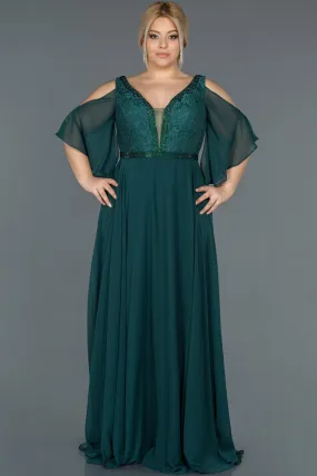 16563 Duck Green Cold Shoulder Lace Chiffon Dress
