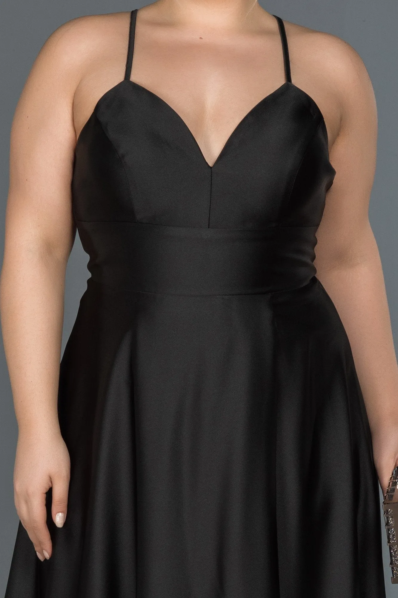 16571 Black Cross Strap Satin Dress