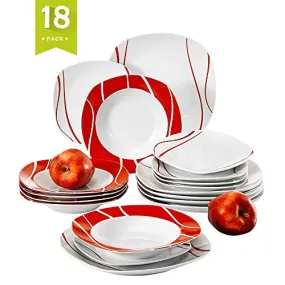 18-Piece Porcelain Dinnerware Set for 6 Person, Ceramic Dinner Set