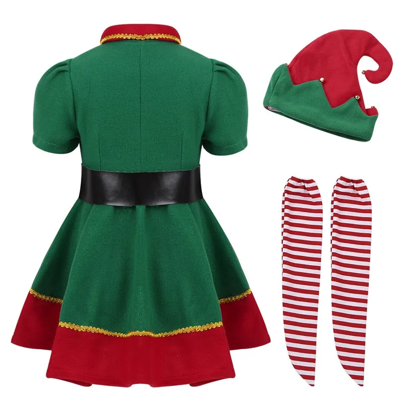 2019 green Elf Girls christmas Costume Festival Santa Clause for Girls New Year chilren clothing Fancy Dress Xmas Party Dress