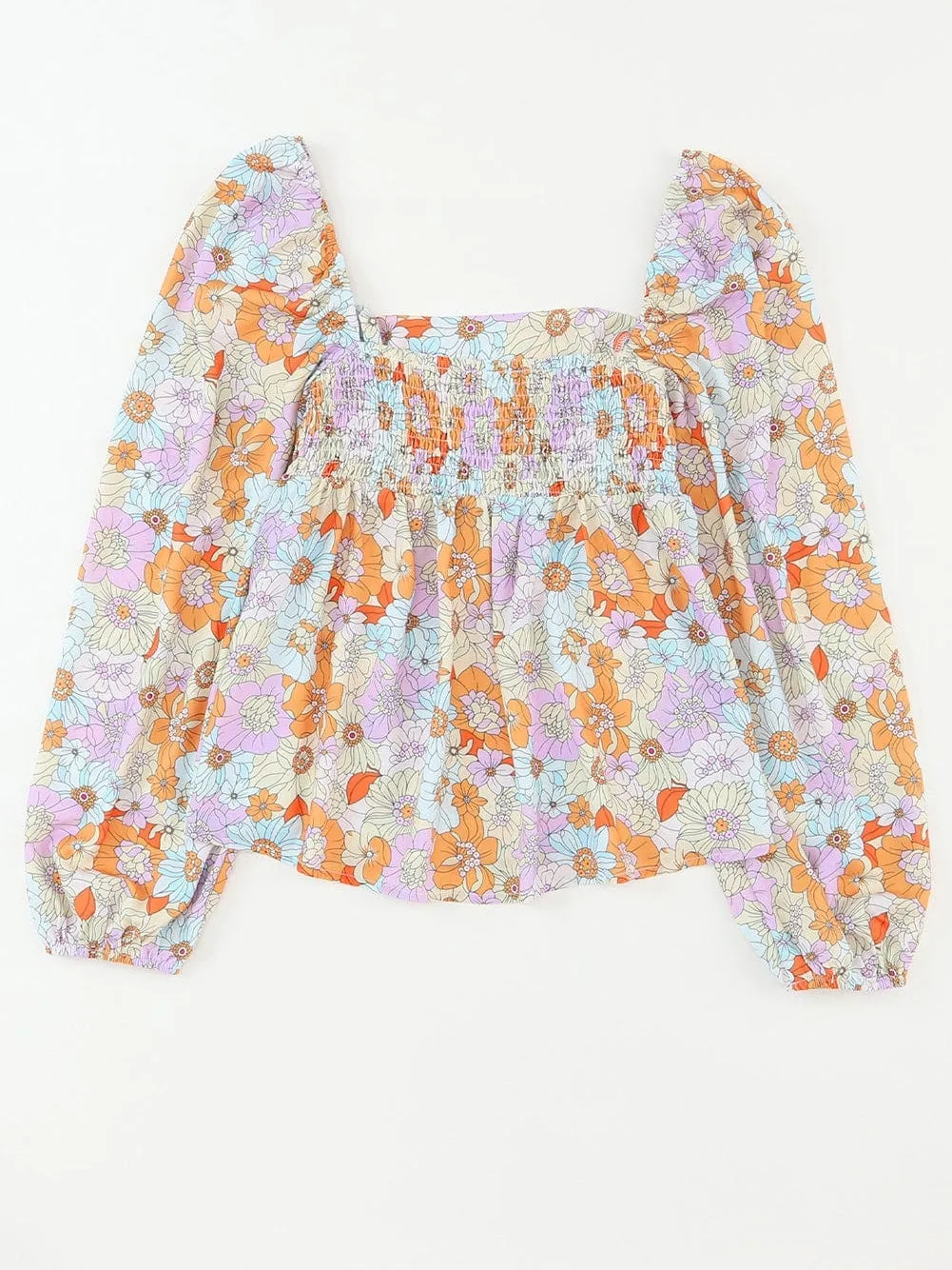 70s Retro Floral Print Puff Sleeve Blouse