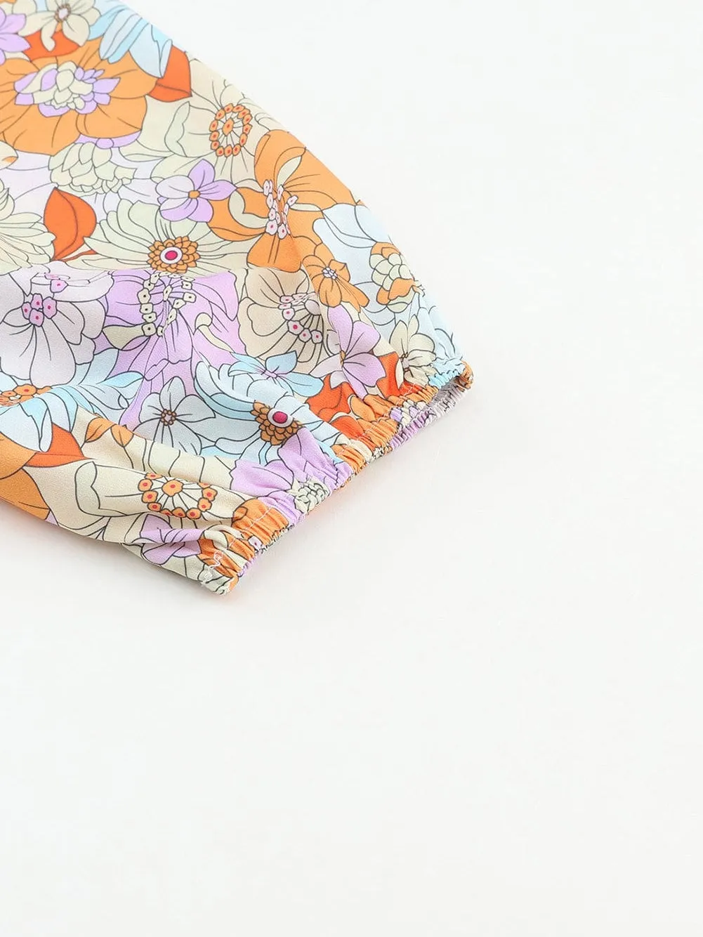 70s Retro Floral Print Puff Sleeve Blouse