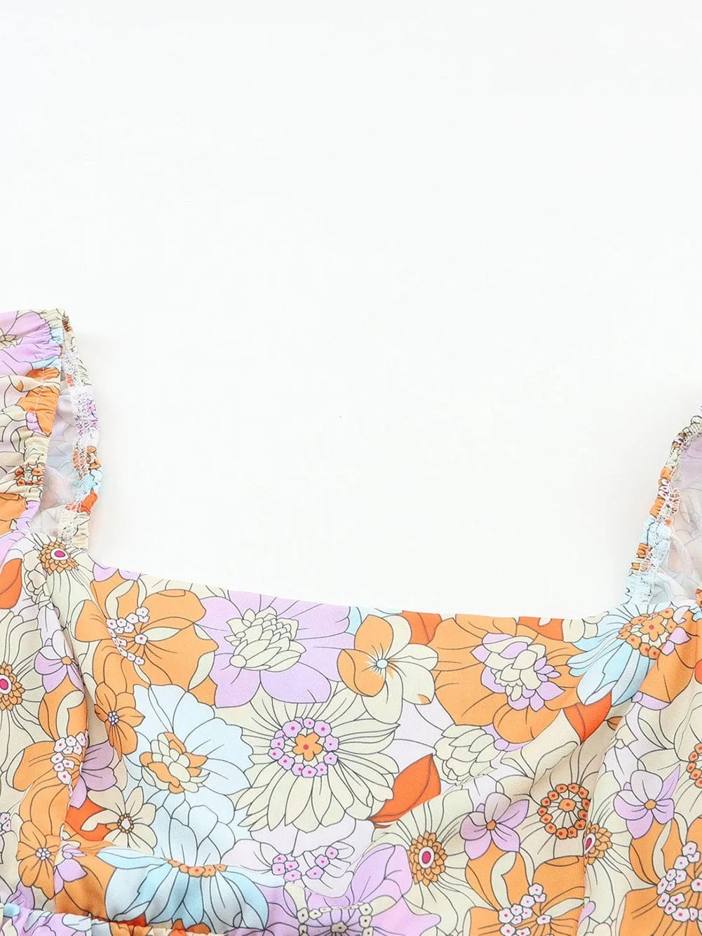 70s Retro Floral Print Puff Sleeve Blouse