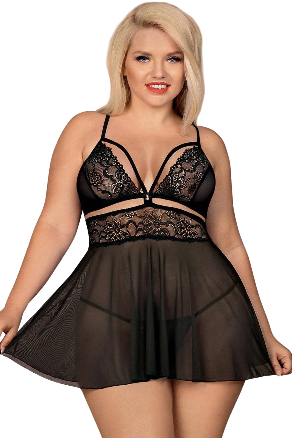 838 Babydoll & Thong Black