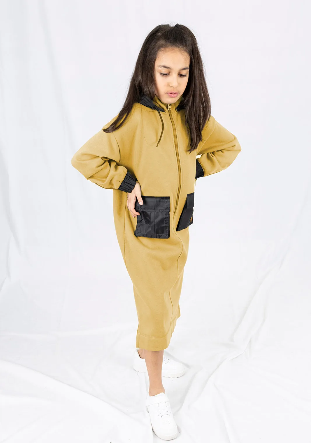 Adaptive Kids Hoodie Dress with Front Zipper & Easy-Undressing Sleeves