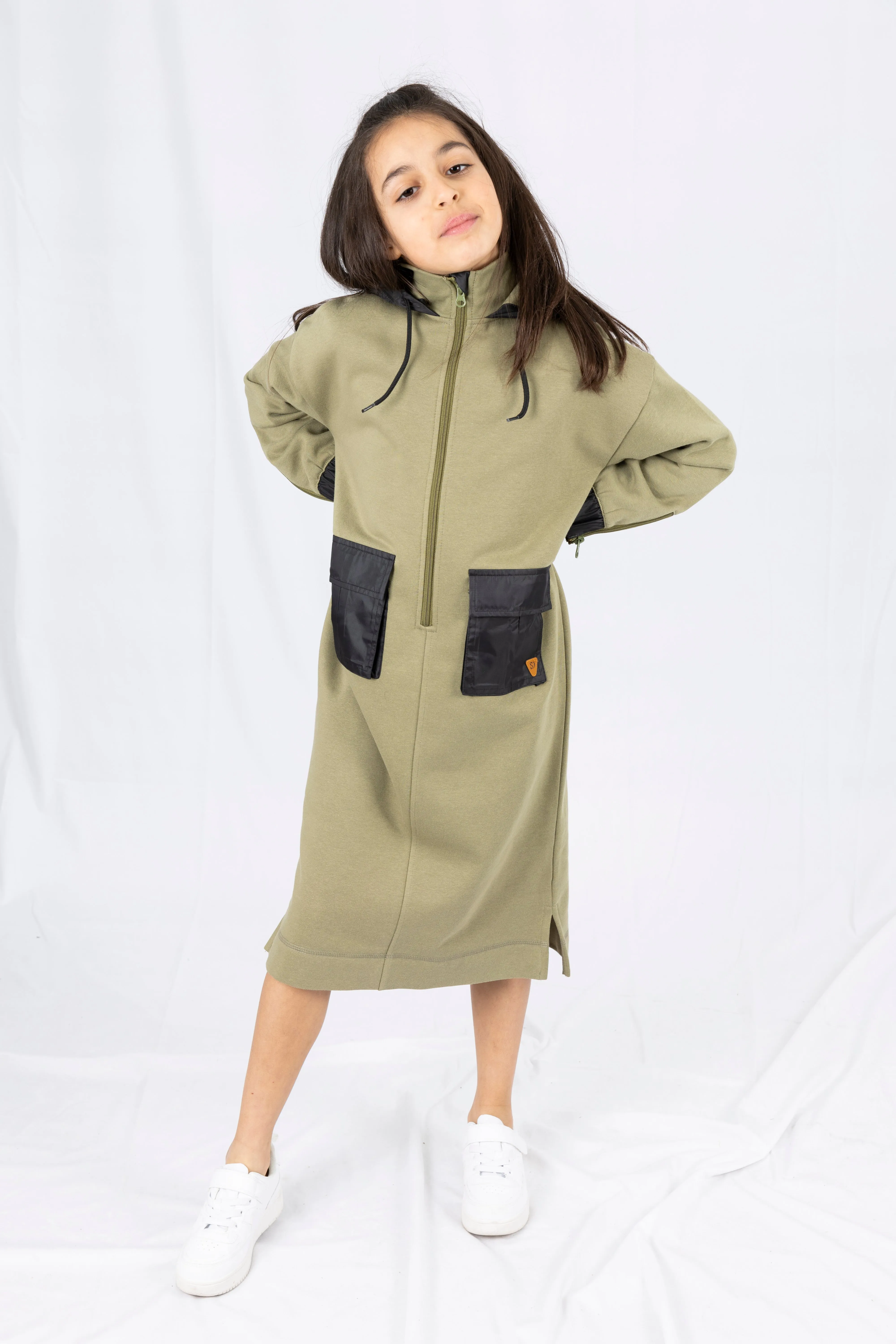 Adaptive Kids Hoodie Dress with Front Zipper & Easy-Undressing Sleeves