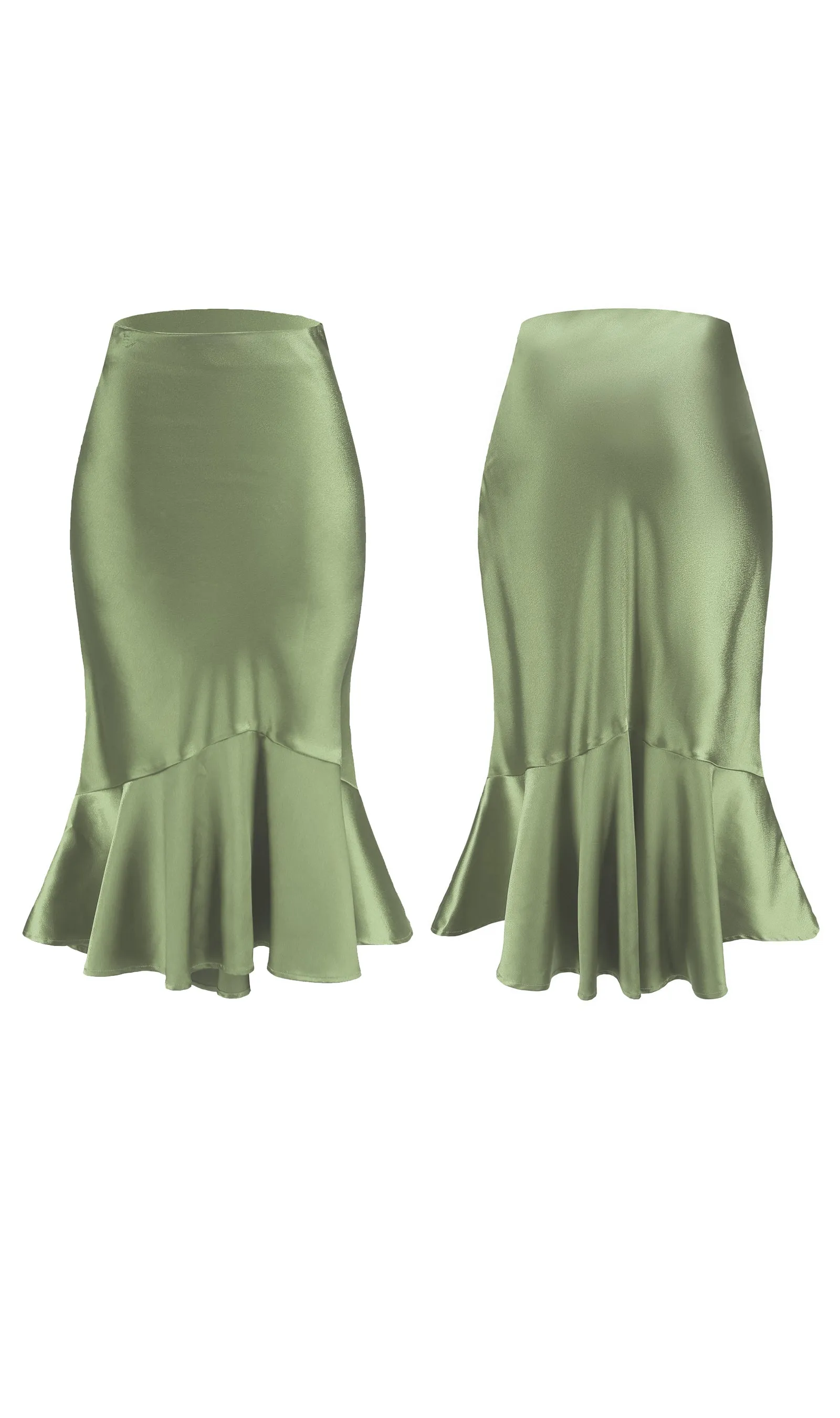 ALCEA ROSEA Women High Waist Satin Skirt Fishtail Silky Skirts Bodycon Stretchy Mermaid Pencil Midi Skirt Moss Green