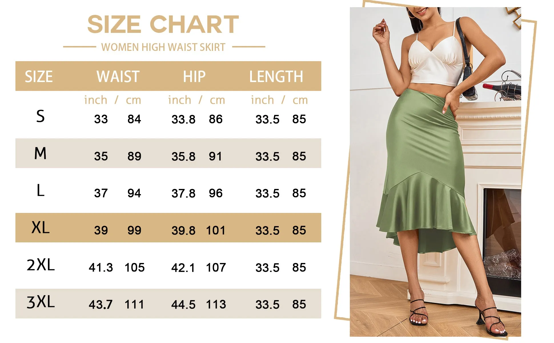 ALCEA ROSEA Women High Waist Satin Skirt Fishtail Silky Skirts Bodycon Stretchy Mermaid Pencil Midi Skirt Moss Green