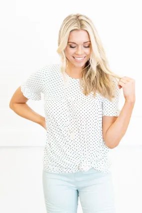 All For Fun Ivory White Polka Dot Top