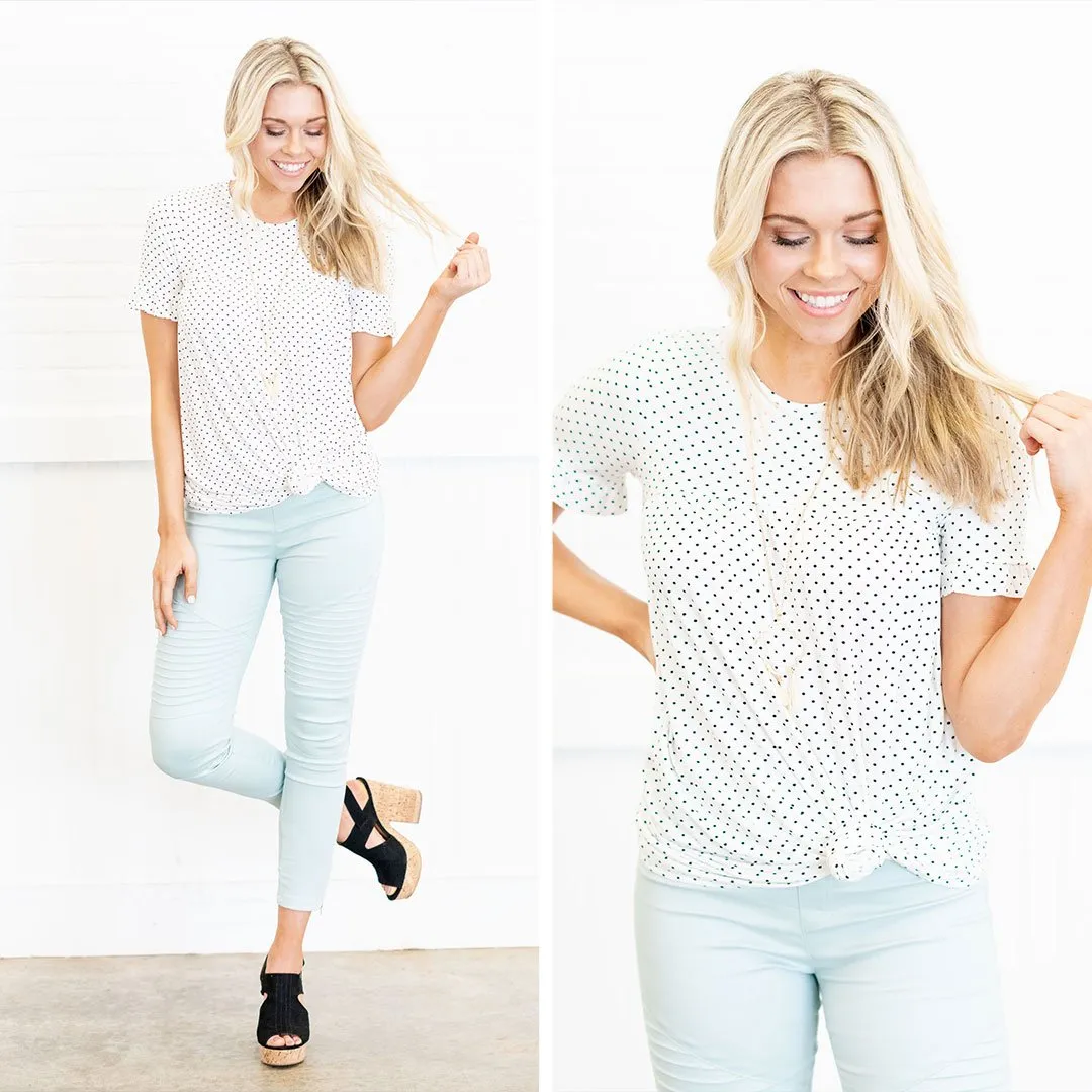 All For Fun Ivory White Polka Dot Top