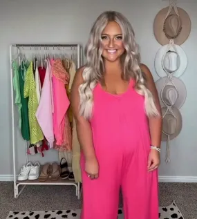 Anrabess Hot Pink with Back Bow Wide Leg Jumpsuit NWT- Size L