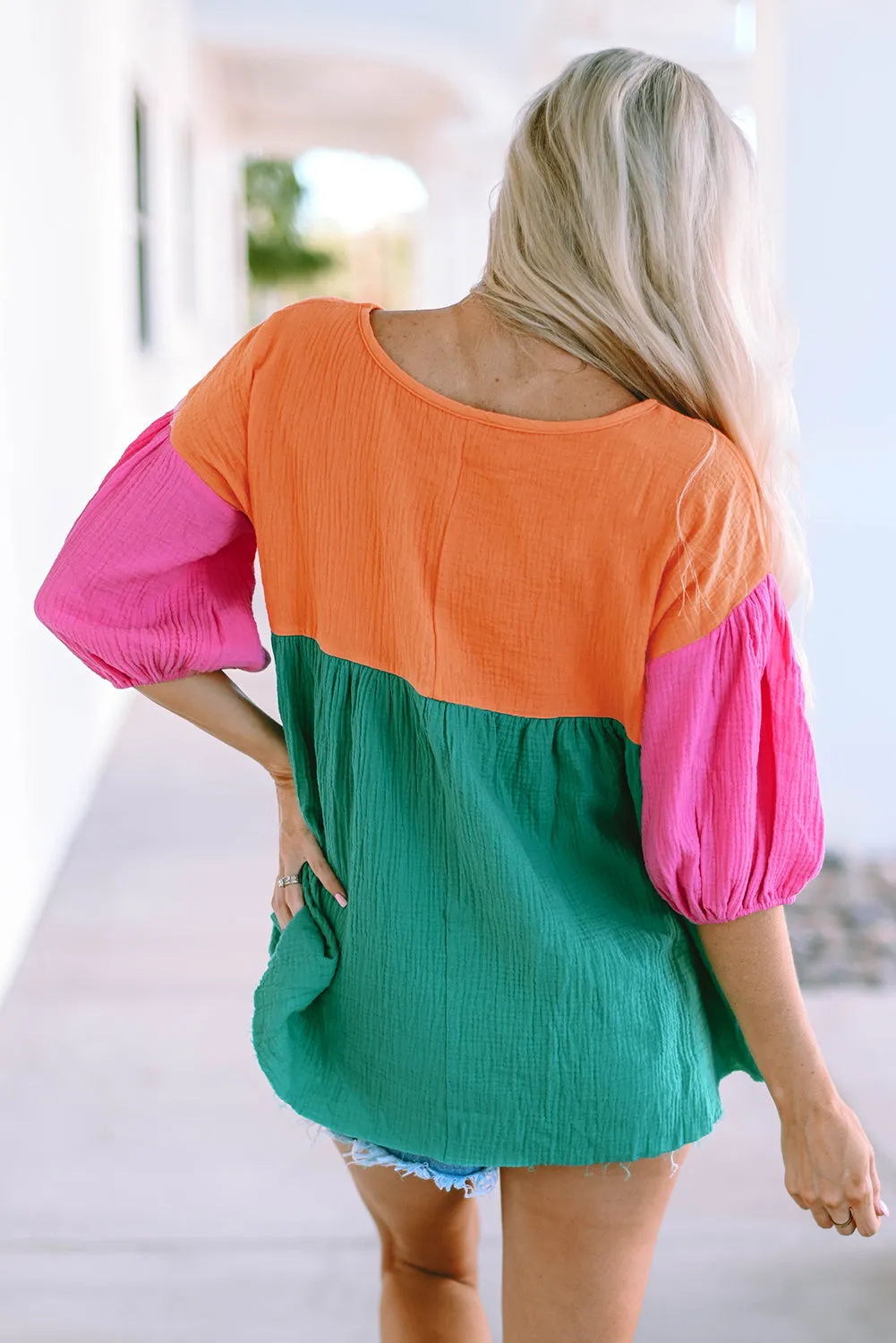 *APP EXCLUSIVE* Colorblock Vneck Babydoll Blouse