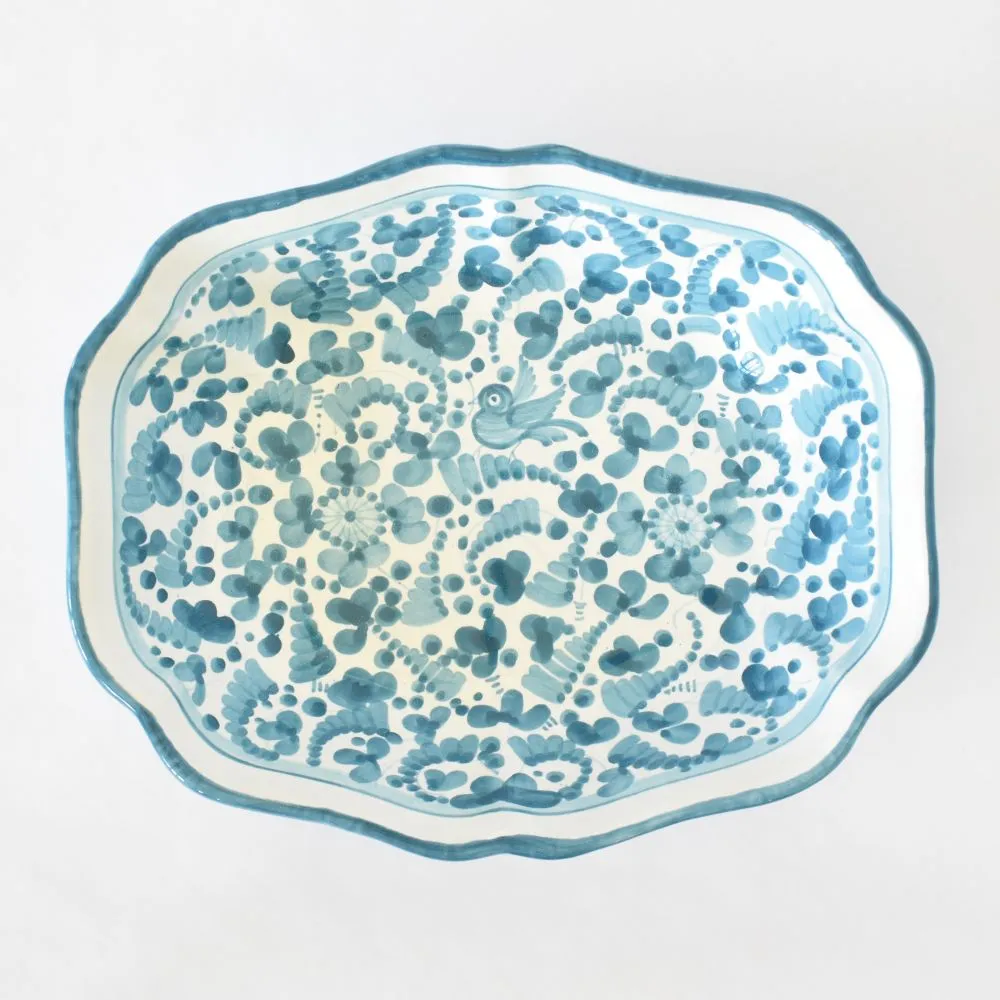 Arabesco Turquoise scalloped oval bowl