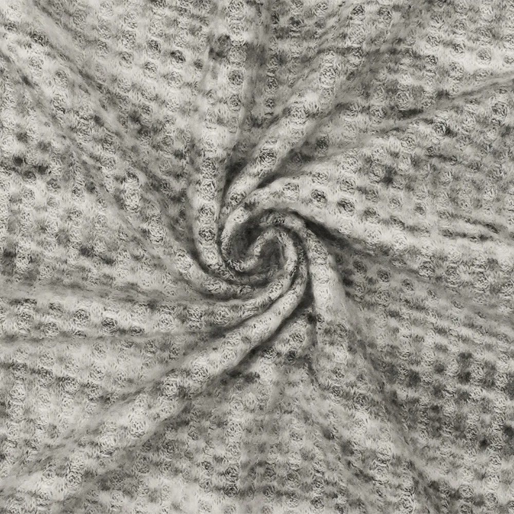 Ash Gray-White-Black Texture Stretch Brushed Thermal Knit Fabric