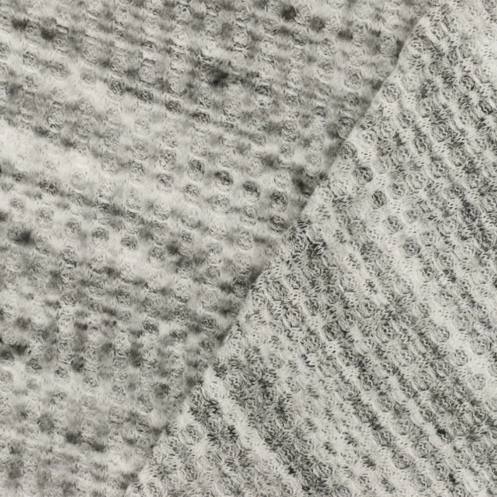 Ash Gray-White-Black Texture Stretch Brushed Thermal Knit Fabric