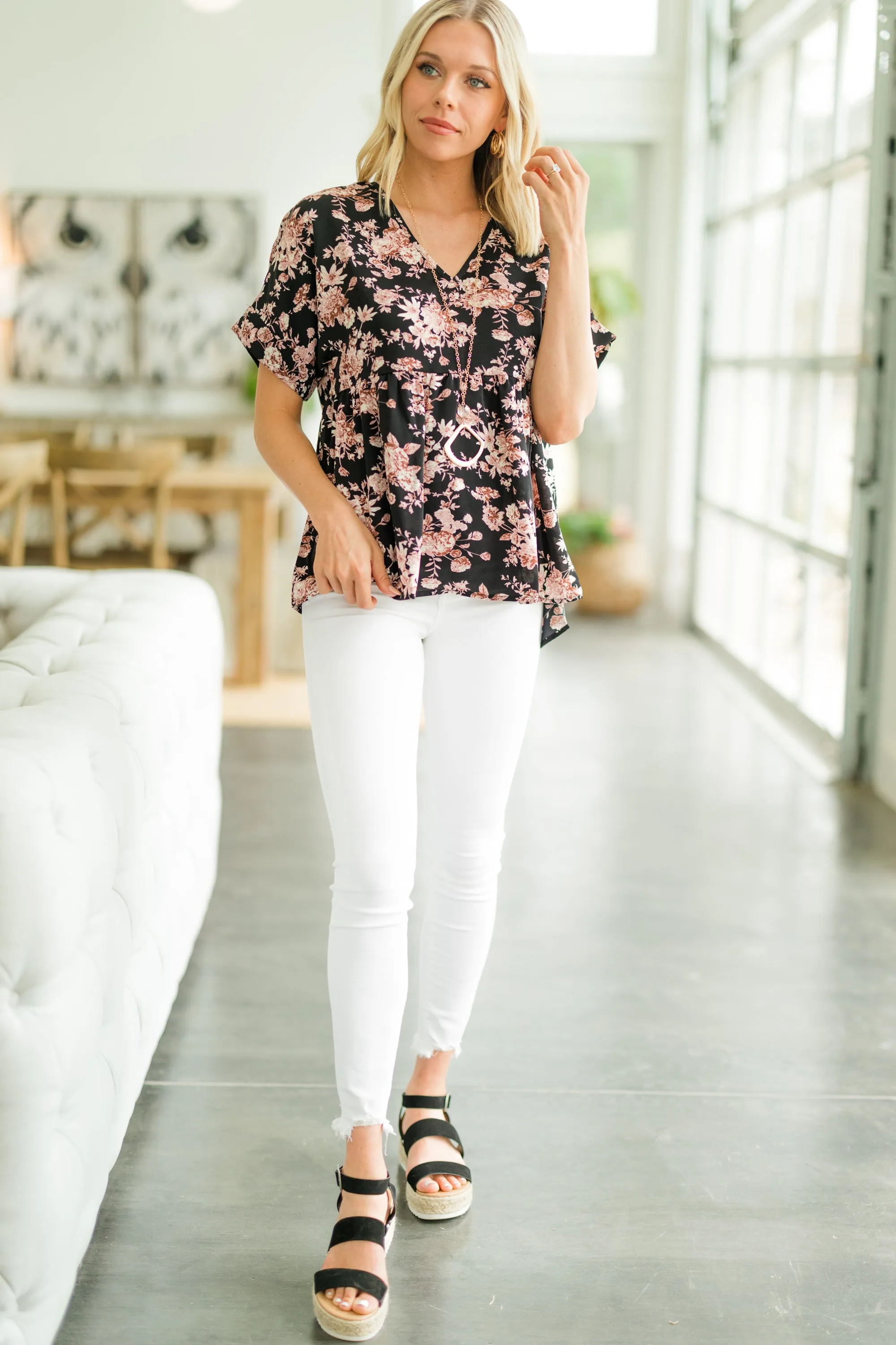 At This Level Pink Floral Babydoll Top