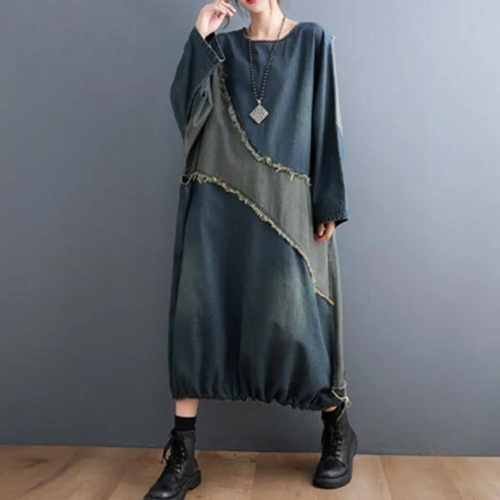 Autumn Vibes Patchwork Denim Dress
