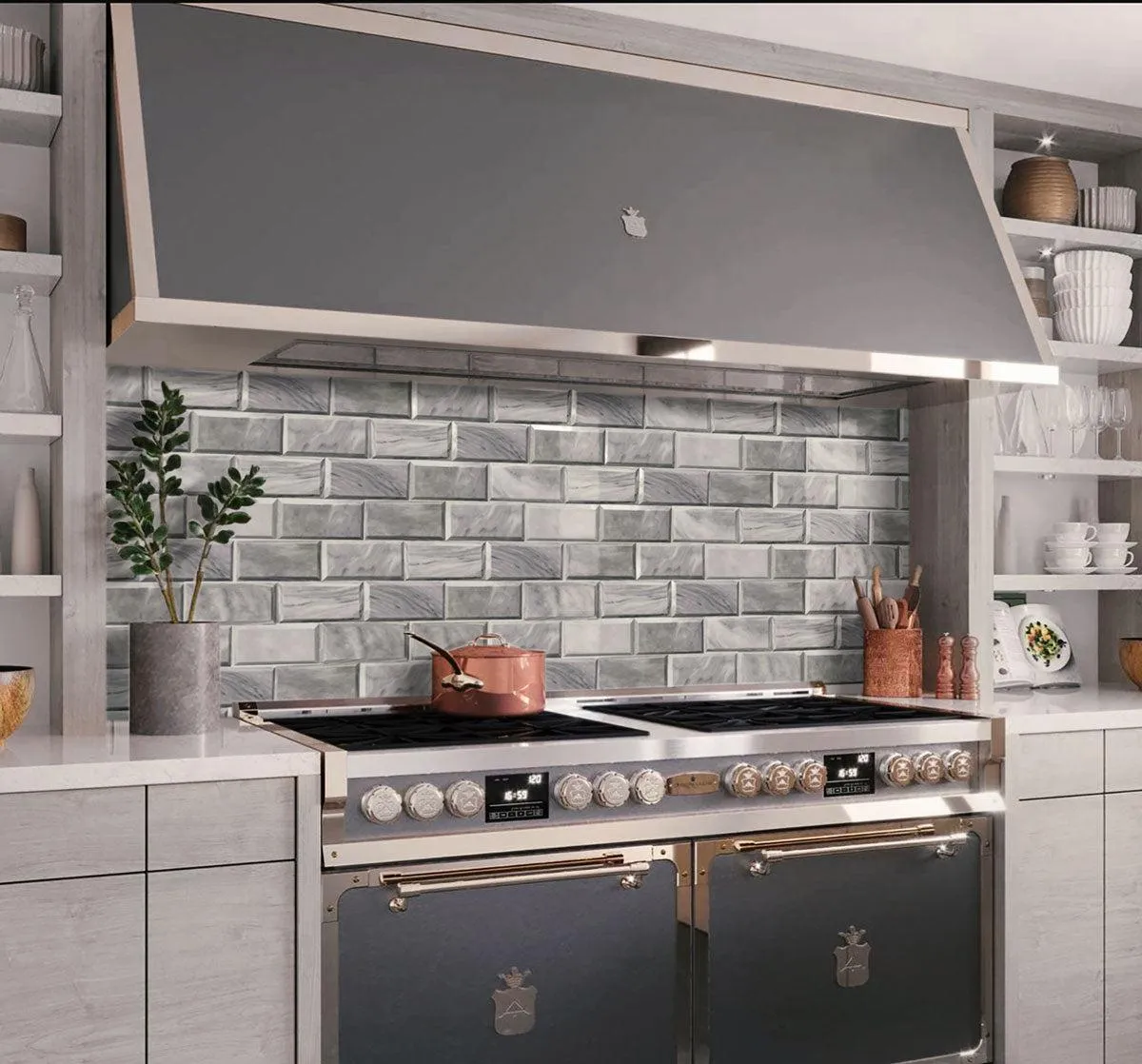 Bardiglio 3X6 Beveled Marble Subway Tile