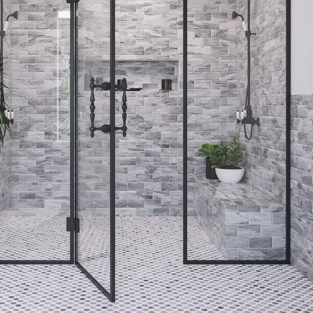 Bardiglio 3X6 Beveled Marble Subway Tile