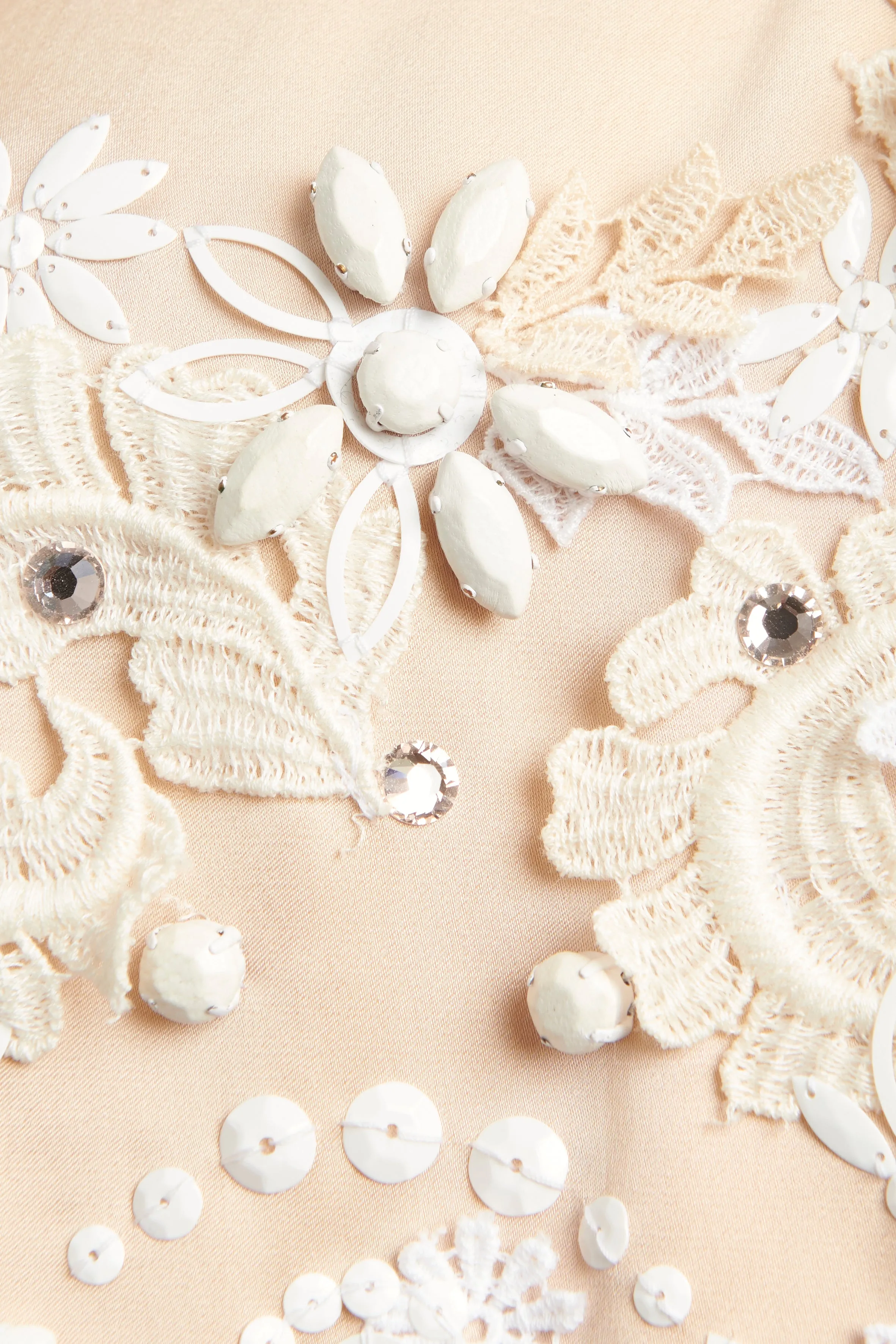 Beige Embroidered Preowned Mini Dress