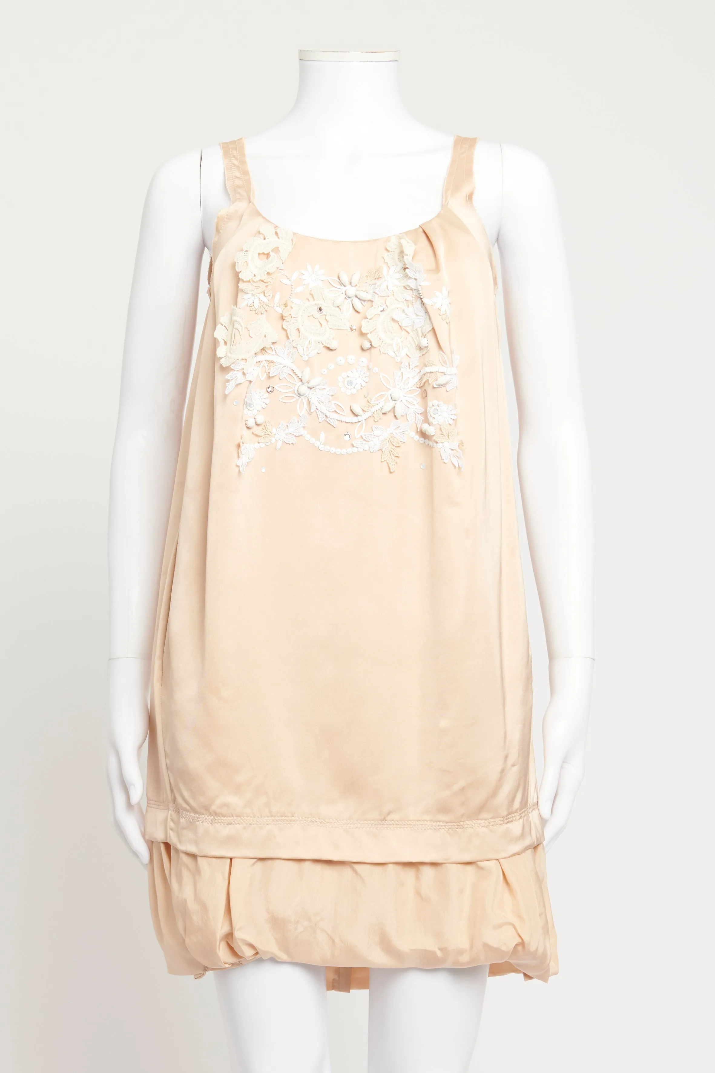 Beige Embroidered Preowned Mini Dress