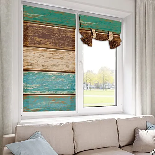 BEMIGO Door Curtains for Door Windows, Rustic Wood Board Door Window Curtains for French Glass Door, Privacy Thermal Insulated Tie Up Door Shades, Ombre Grey Door Curtains 26 x 70 inch