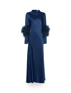 Bias Tab Slit Dress with Ostrich