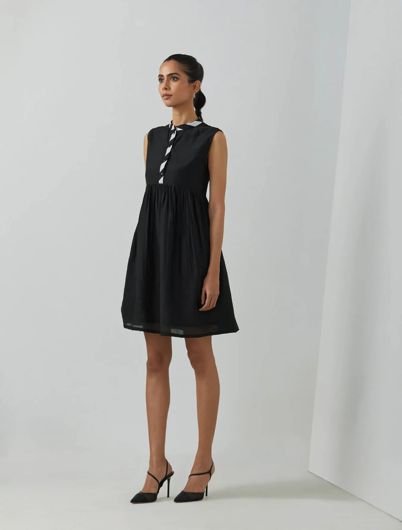 Black Chanderi Amore Placket Short Dress