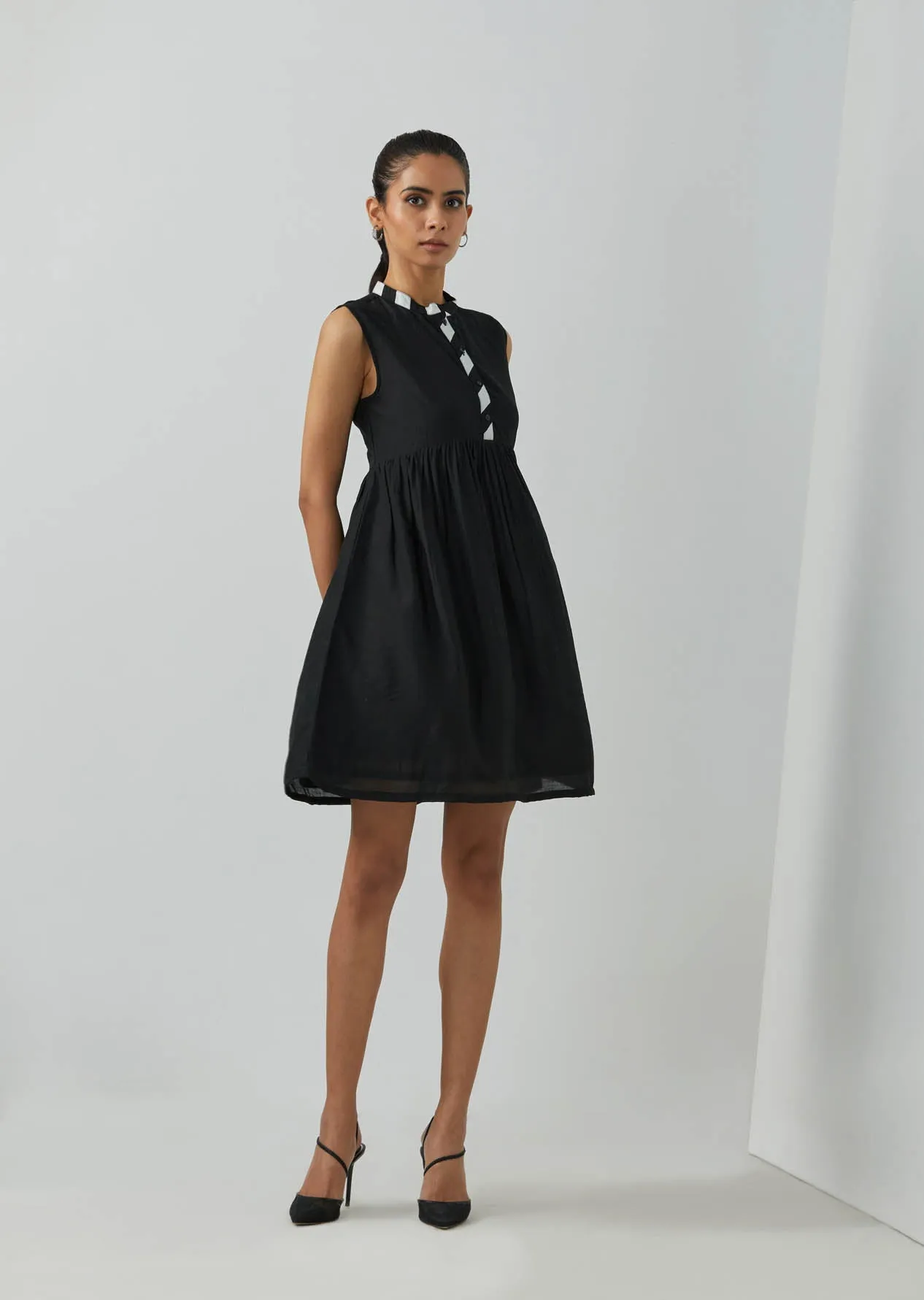 Black Chanderi Amore Placket Short Dress