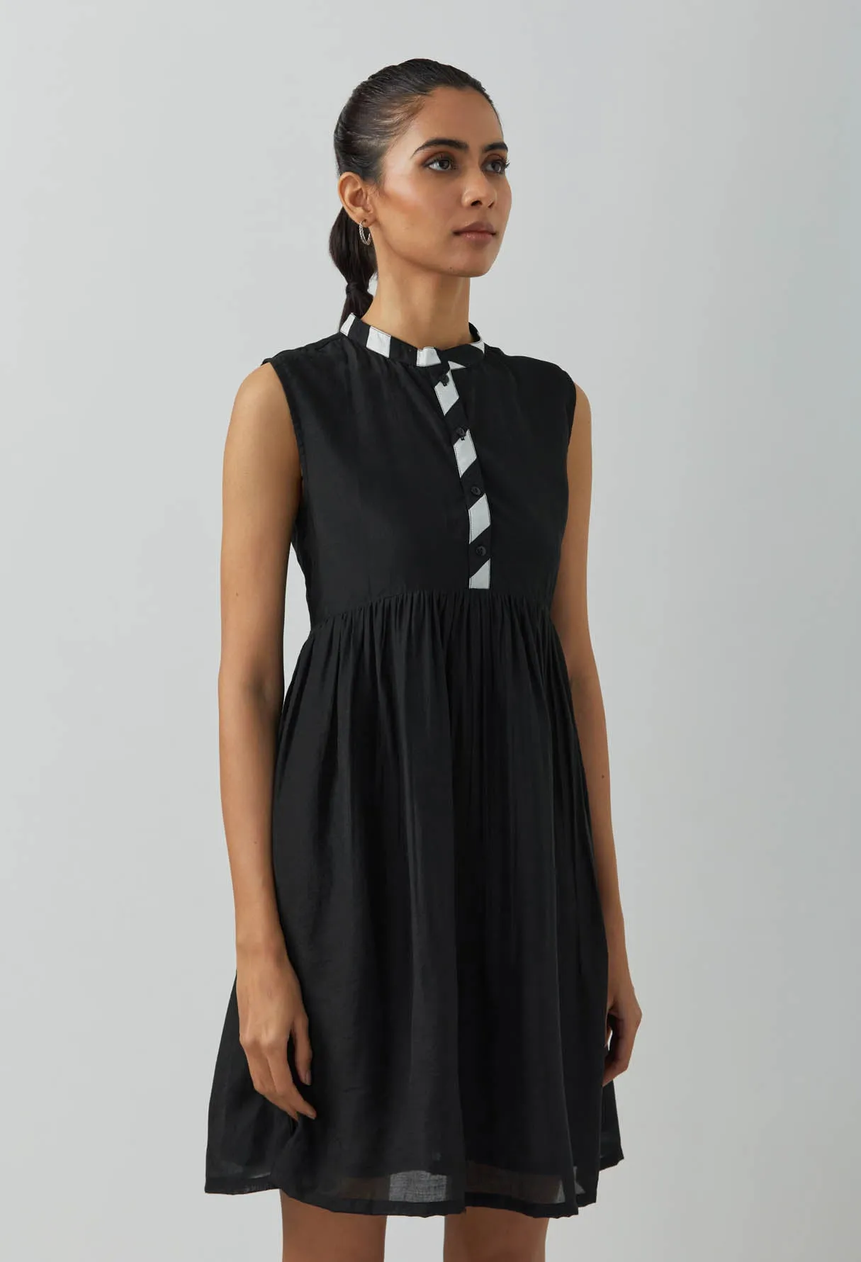 Black Chanderi Amore Placket Short Dress