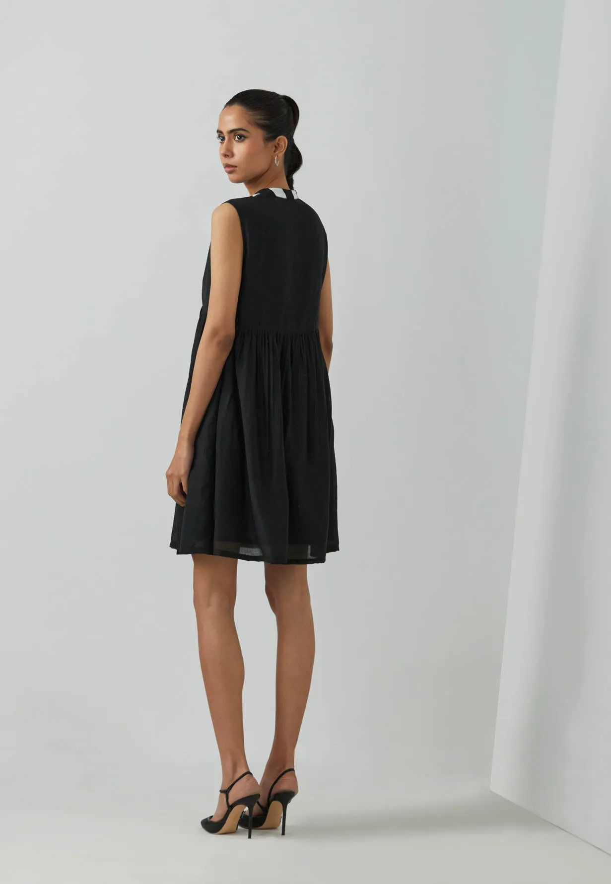 Black Chanderi Amore Placket Short Dress