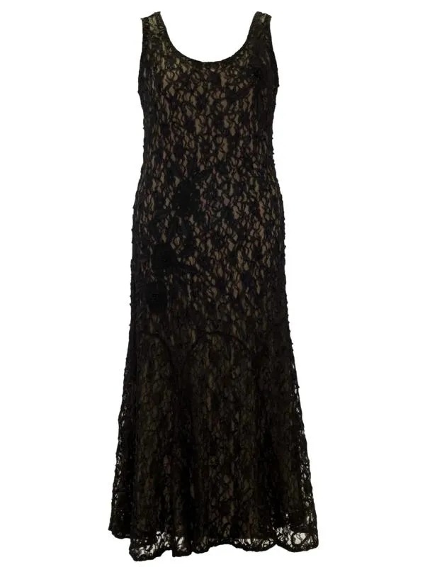 Black Lace Cornelli Embroidered Dress with Champagne Lining