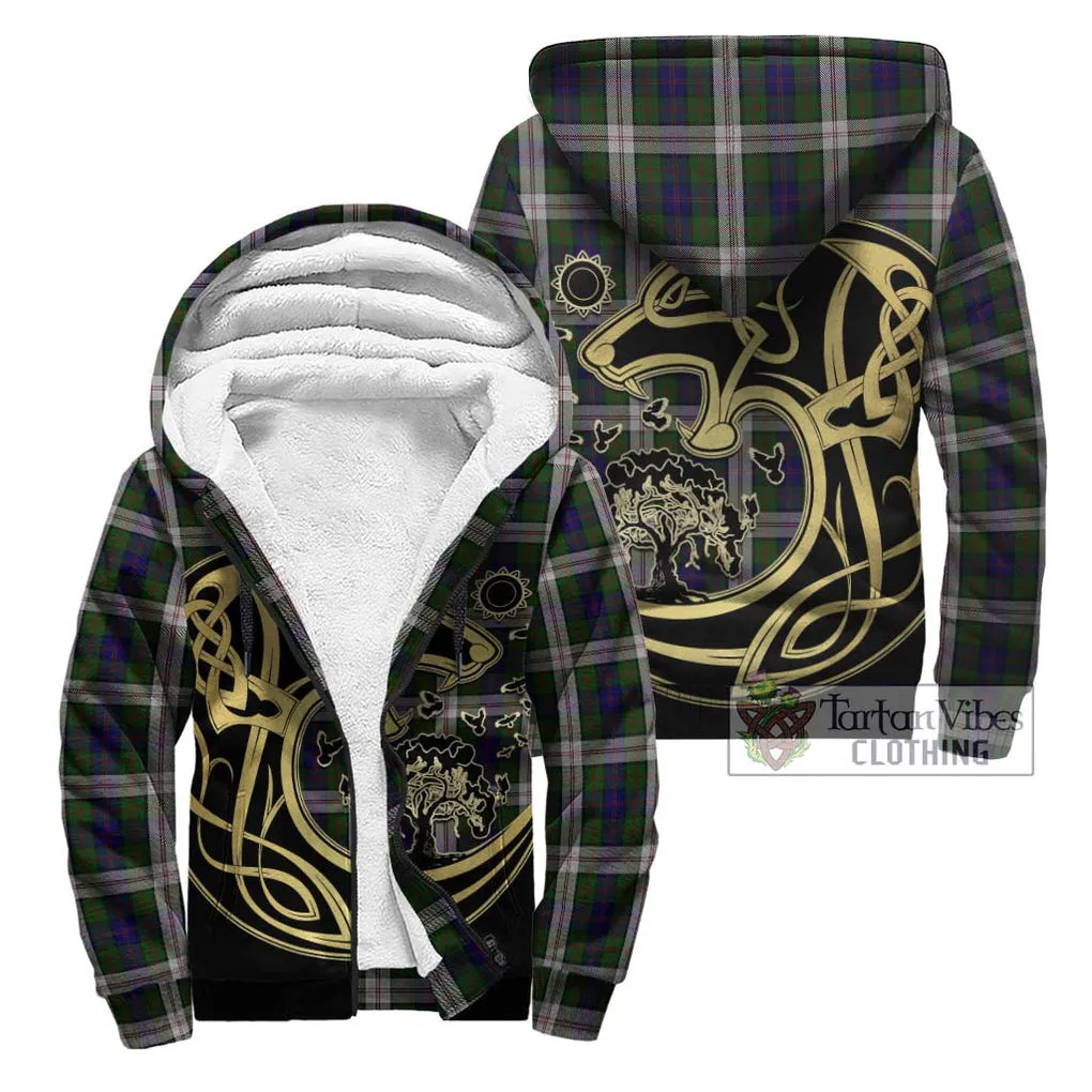 Blair Dress Tartan Sherpa Hoodie with Family Crest Celtic Wolf Style