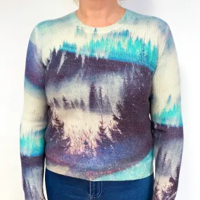 Blue Aqua Tree Design Cashmere Crew Neck Jumper Large