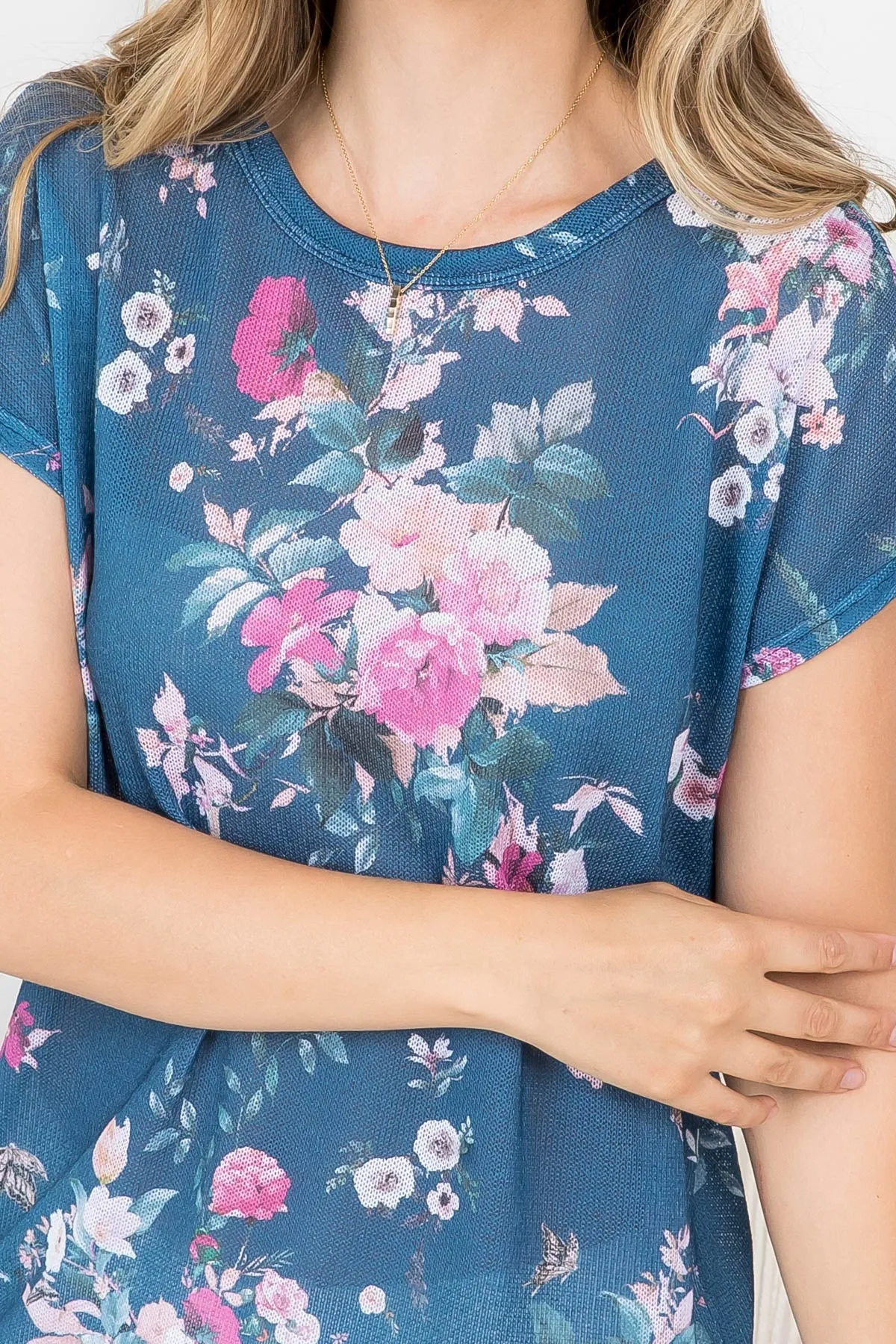BLUE FLORAL PRINT TWISTED BACK DETAIL THERMAL TOP
