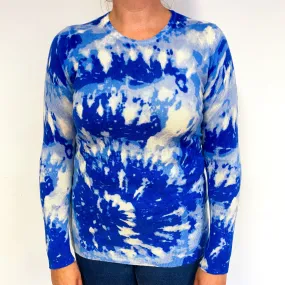 Blue Tie Dye Pattern Cashmere Crew Neck Jumper Large