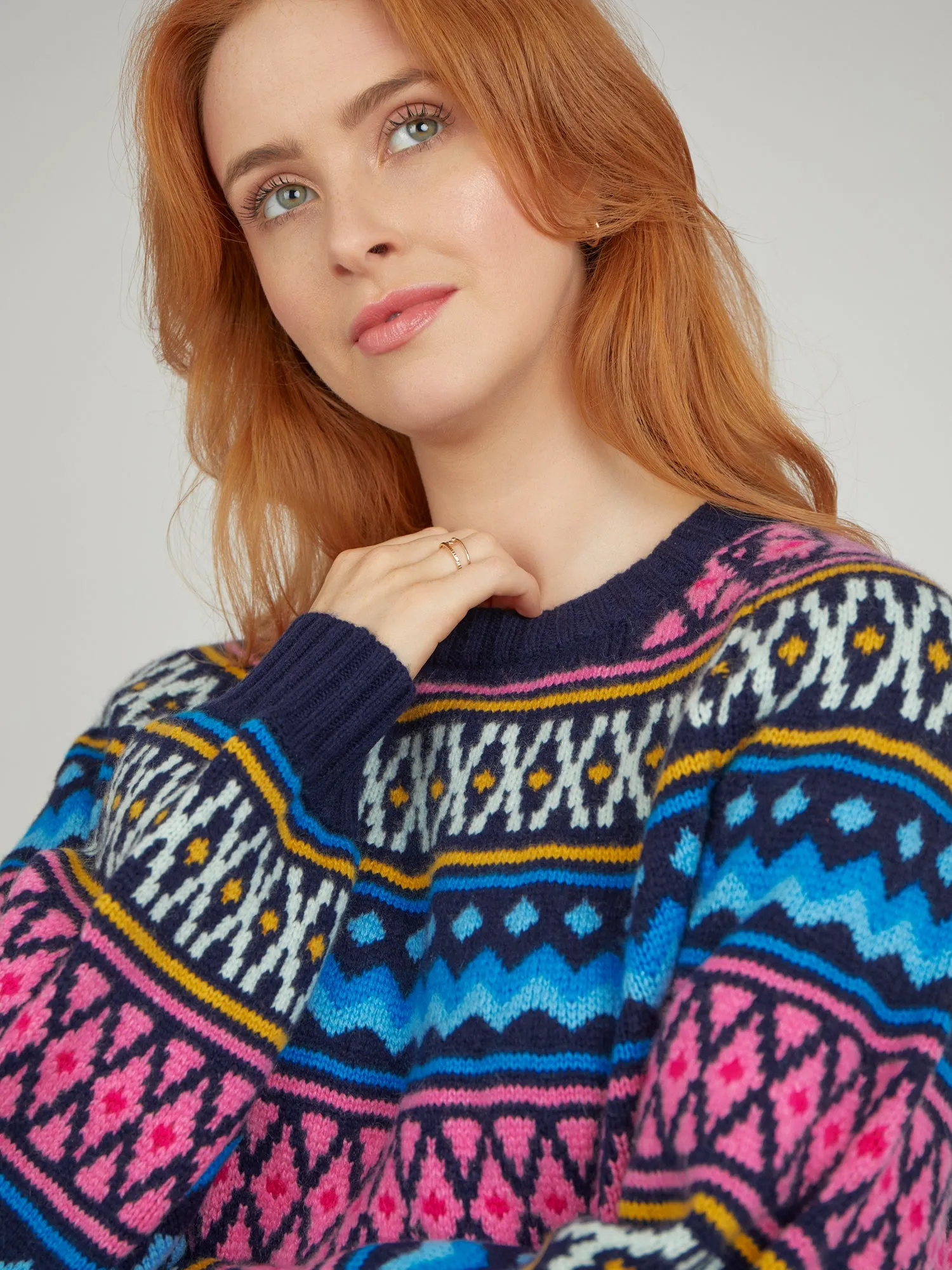 Bonnie Fair Isle Heritage Navy Wool Cashmere Jumper