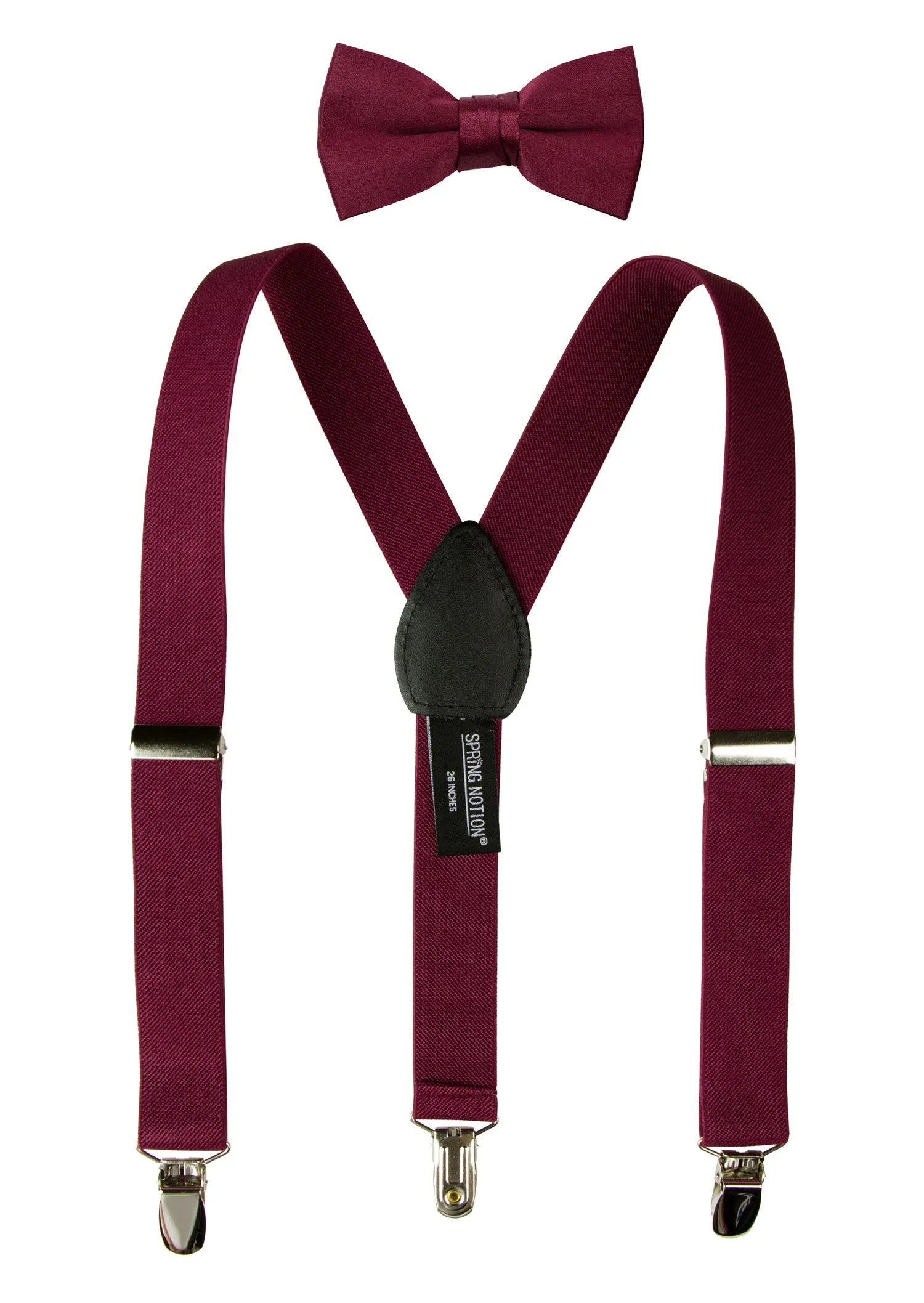 Boys' 4 Piece Suspenders Outfit, Charcoal/White/Burgundy