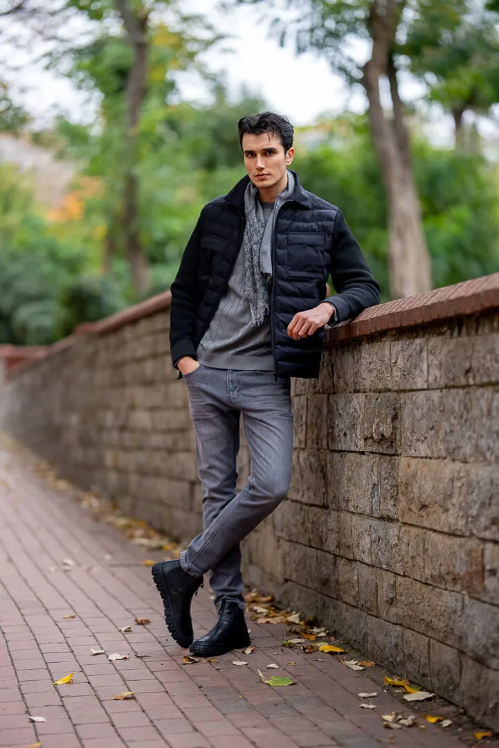Brabion Men's Black Padded Hybrid Jacket
