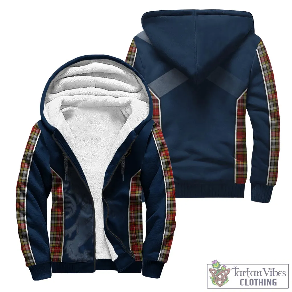 Buchanan Old Dress Tartan Sherpa Hoodie with Family Crest and Lion Rampant Vibes Sport Style