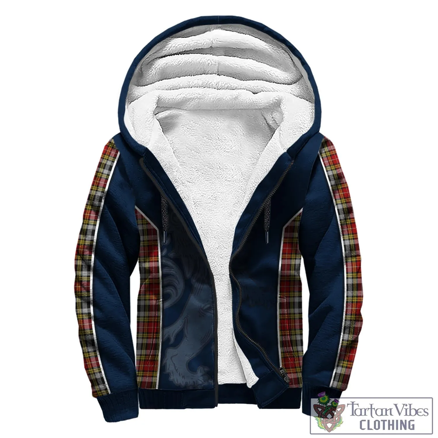 Buchanan Old Dress Tartan Sherpa Hoodie with Family Crest and Lion Rampant Vibes Sport Style