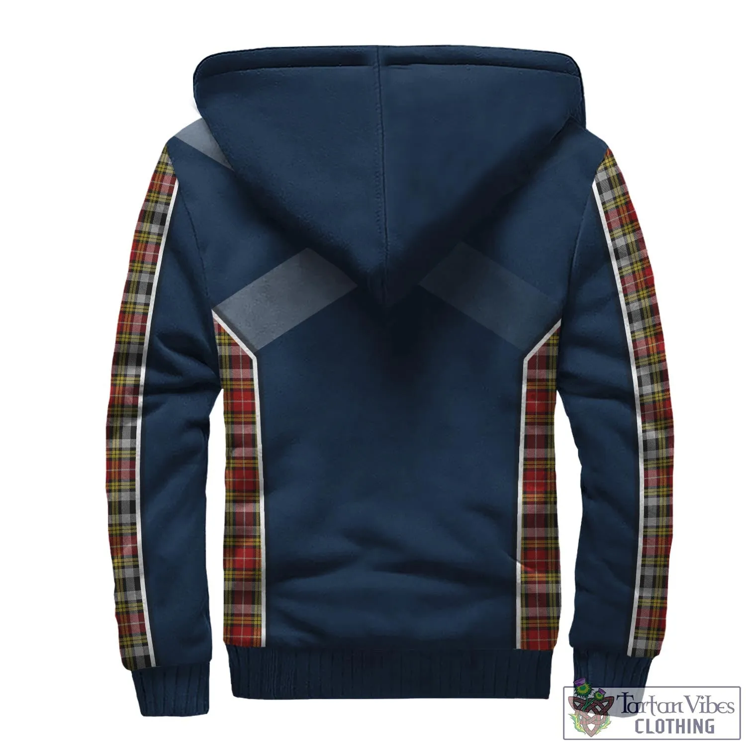 Buchanan Old Dress Tartan Sherpa Hoodie with Family Crest and Lion Rampant Vibes Sport Style
