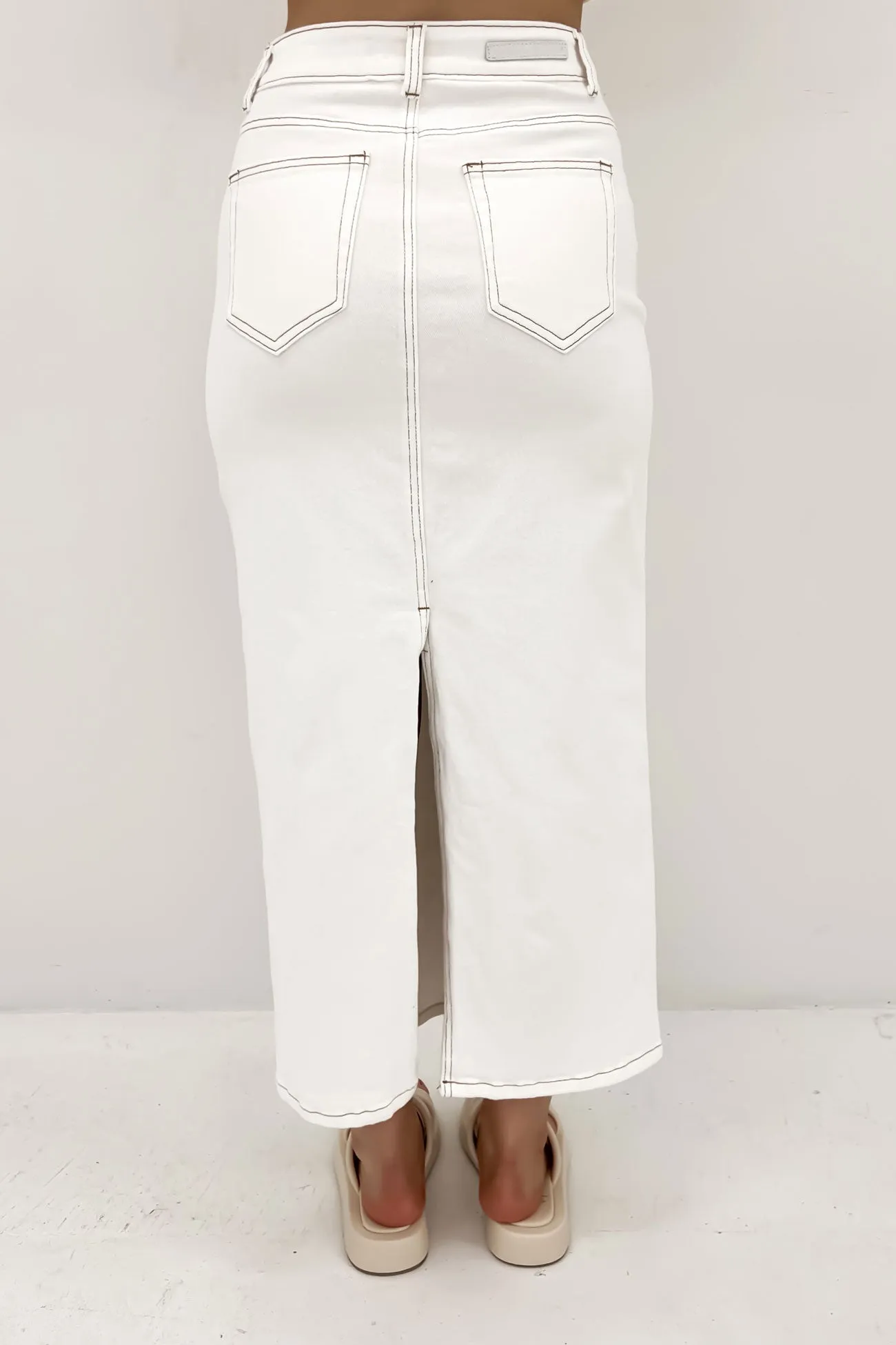 Caitlyn Denim Midi Skirt White