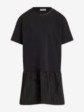 Calvin Klein Girls Mix Media Intarsia Dress in Black