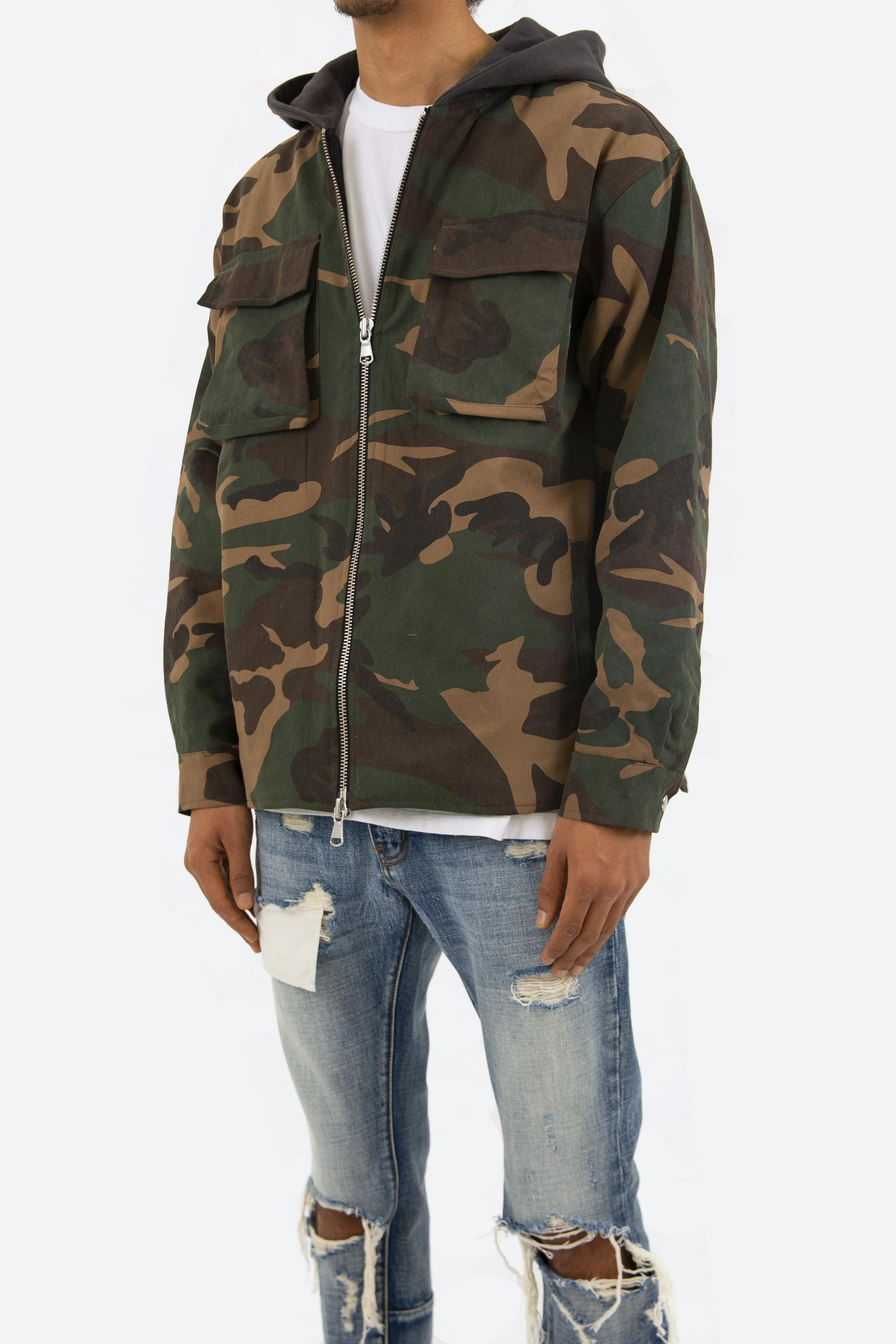 Camo Hooded Zip Up - Woodland Camo
