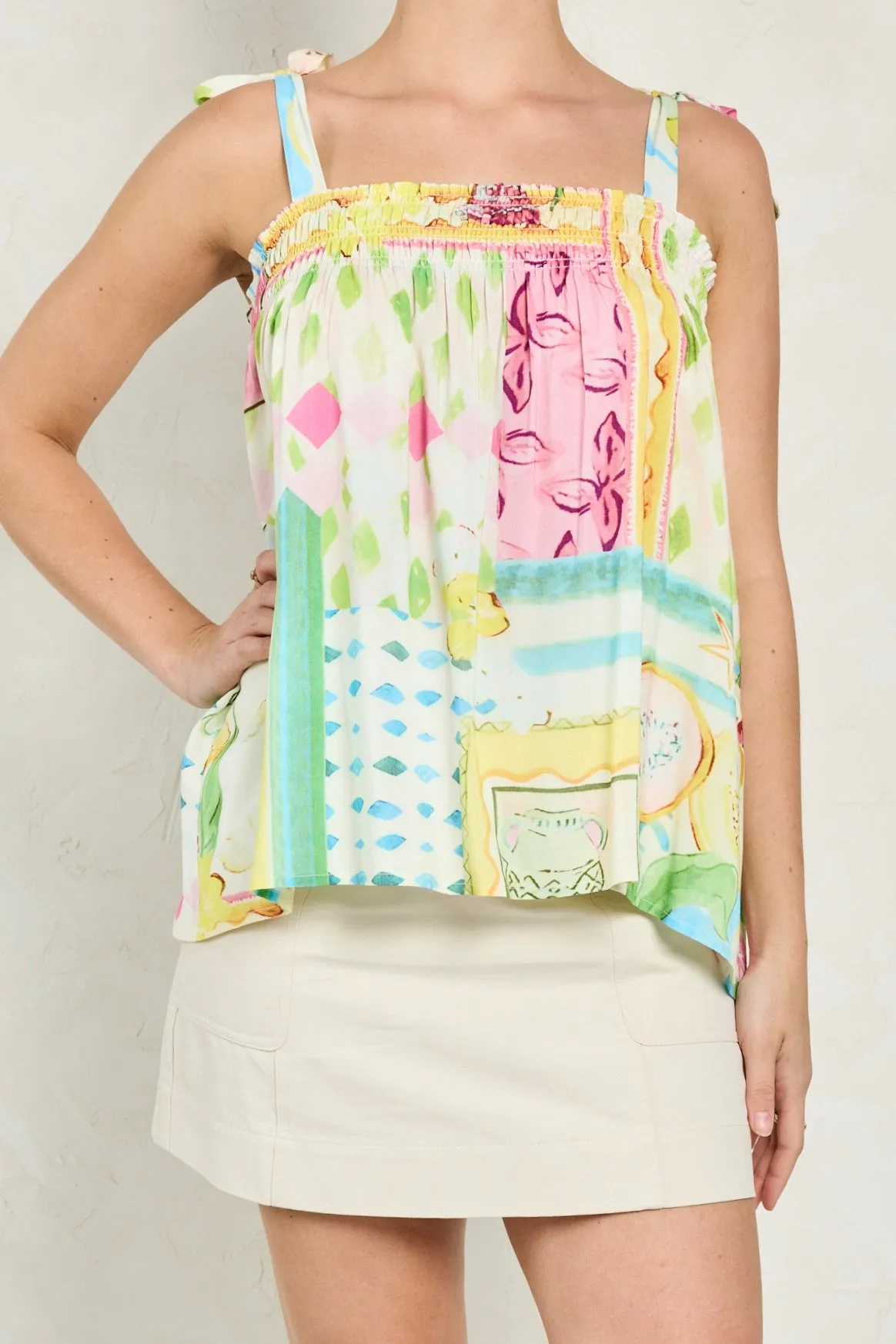 Candied Pink Holiday Print Tie Strap Babydoll Cami