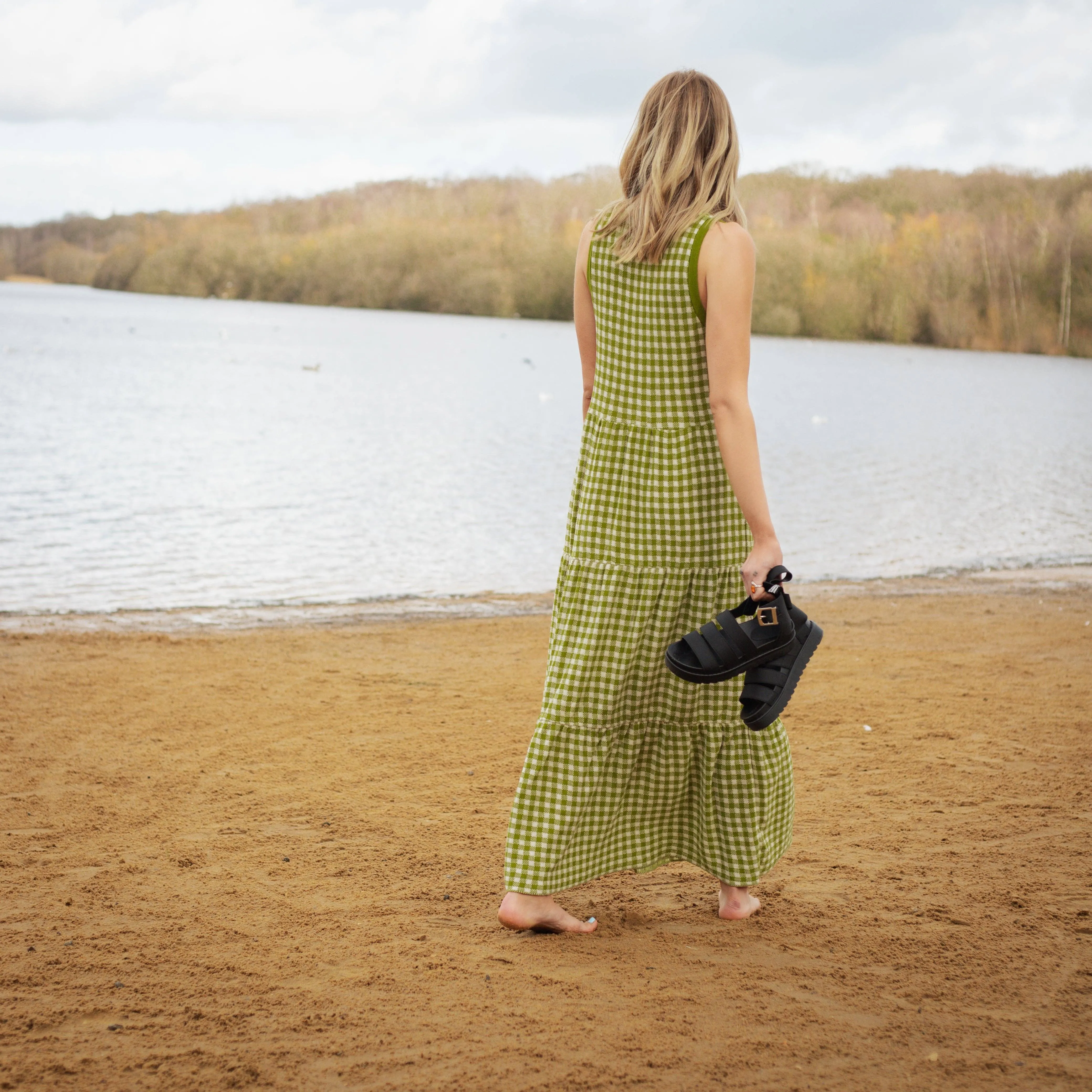 Cara & The Sky - Paula Gingham Knitted Midi Dress - Green