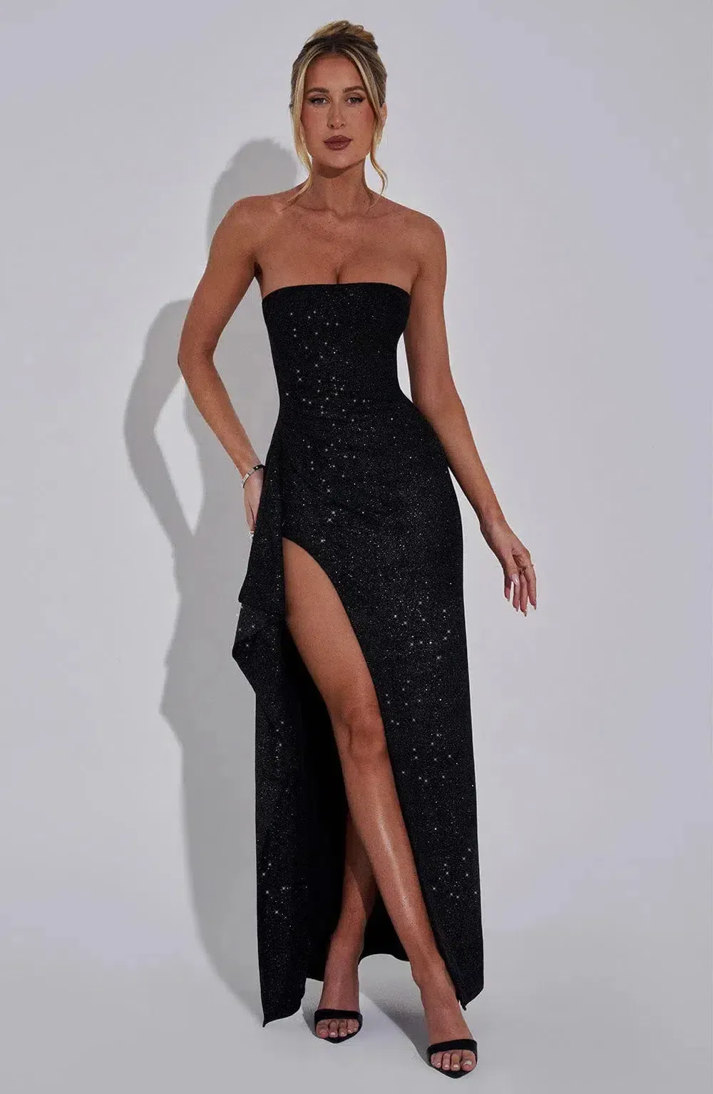 Carminia – Draped waist detail – Sparkle maxi dress