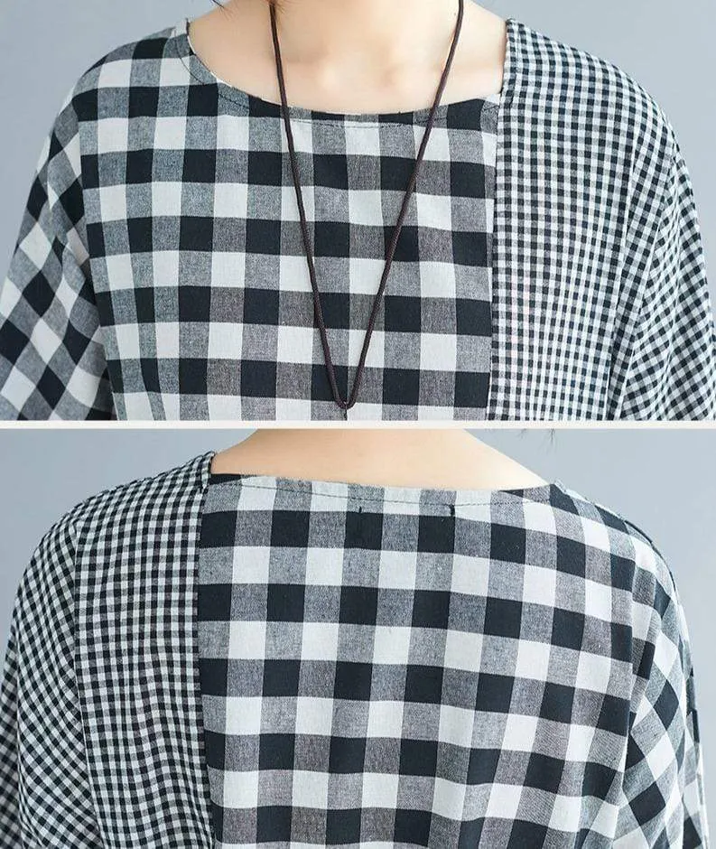 Casual Black and White Check Plaid Midi Dress