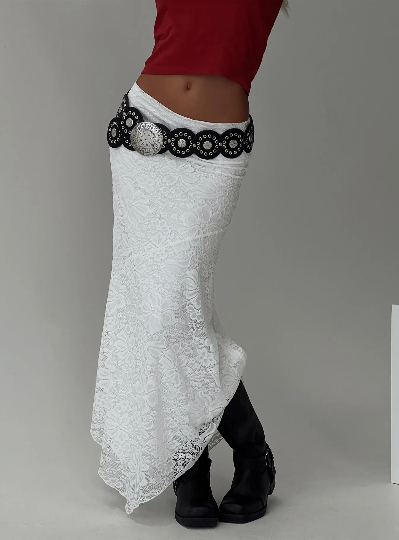 Cattanio Lace Midi Skirt White